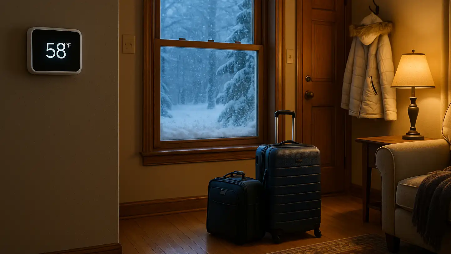 Planning a vacation in winter and wondering what to set your thermostat to while you leave.